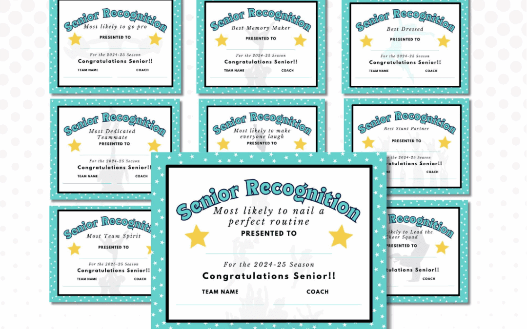 Cheer Senior Recognition Awards, Digital Certificate Templates, Senior Night Awards, Team Banquet Printables